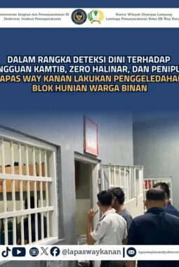 Deteksi Dini Terhadap Gangguan Kamtib, Komitmen Zero Halinar dan Penipuan, Lapas Way Kanan Rutin Penggeledahan Blok Hunian Warga Binaan.